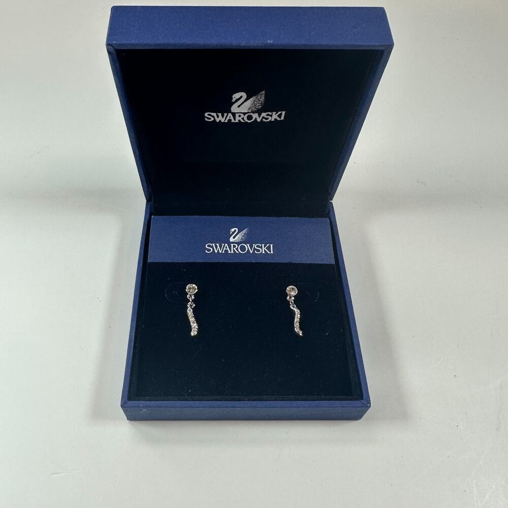 SWAROVSKI Swan Signed Crystal Earrings Clear Bella Crystal Silver Tone Post